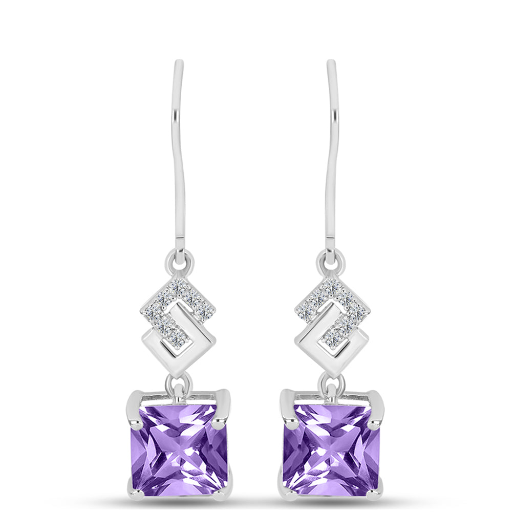 Cercei din Argint 925 ( 2.69 grame ) cu Ametist Rose de France și Topaz Alb 4.25 Carate
