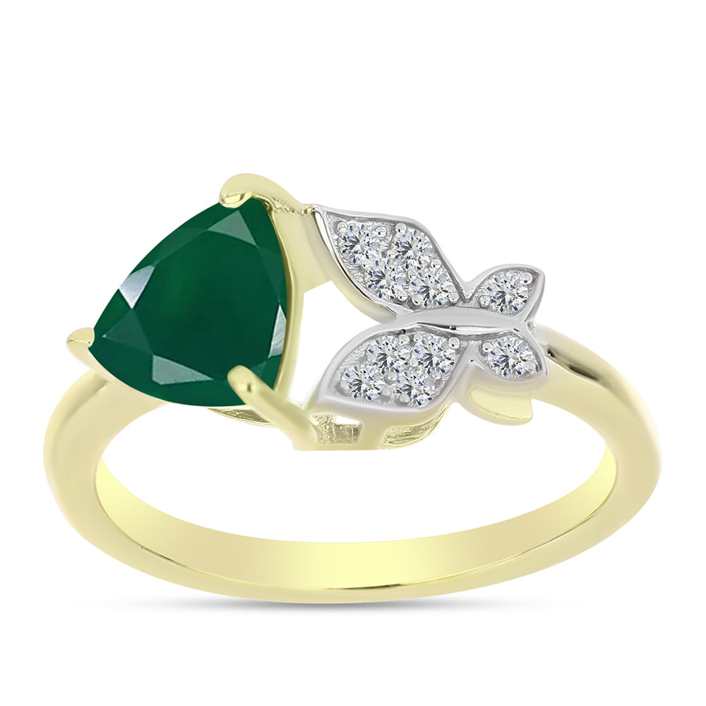 Inel din Argint 925 Placat cu Aur ( 2.4 grame ) cu Agat Verde și Topaz Alb 1.15 Carate 3 