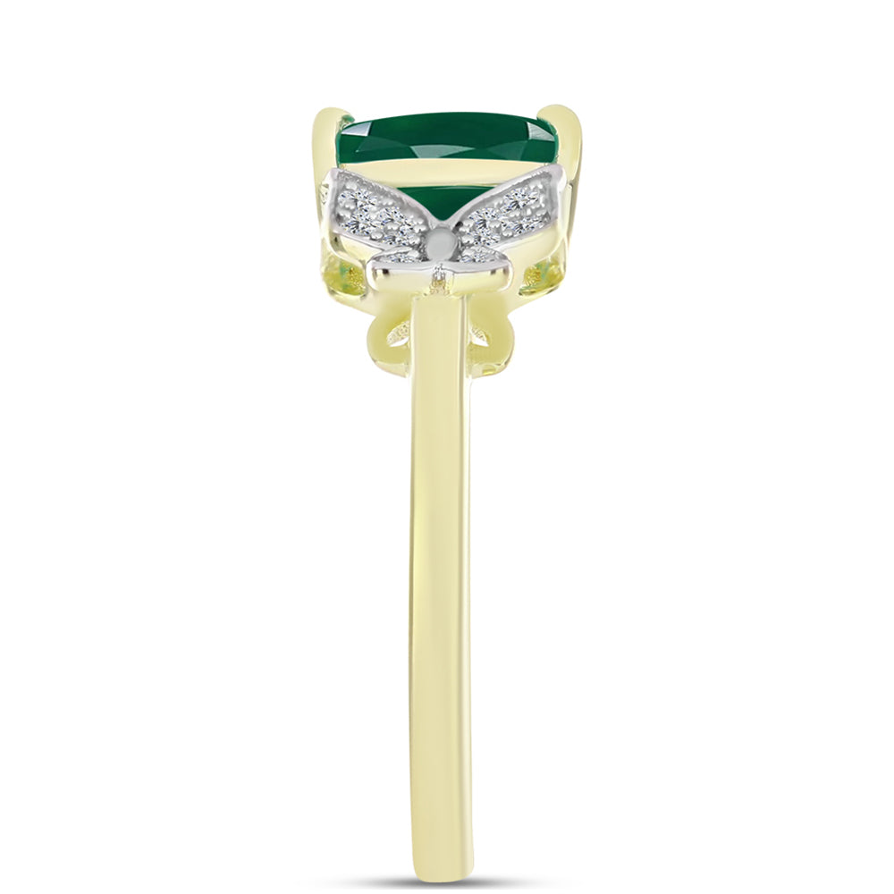 Inel din Argint 925 Placat cu Aur ( 2.4 grame ) cu Agat Verde și Topaz Alb 1.15 Carate