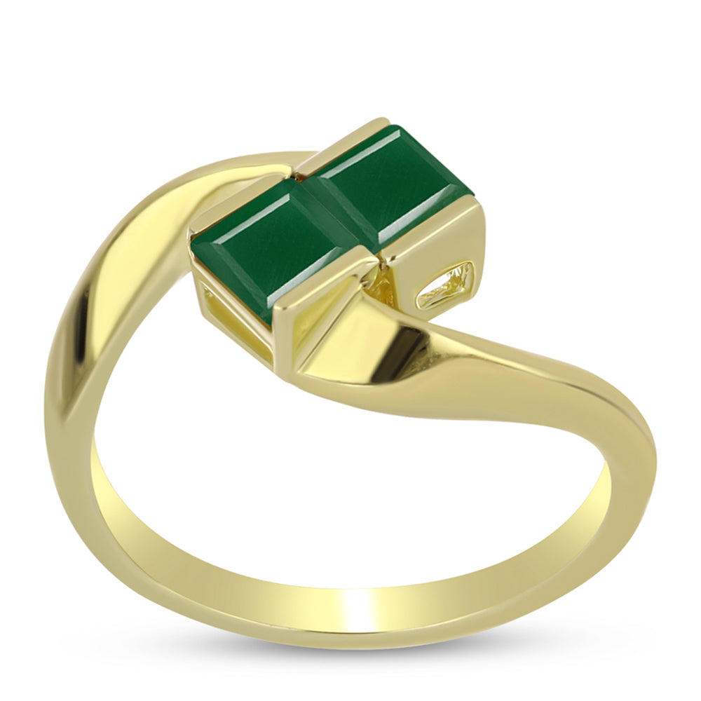 Inel din Argint 925 Placat cu Aur ( 2.64 grame ) cu Agat Verde 0.64 Carate 3 