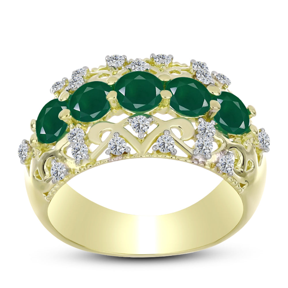 Inel din Argint 925 Placat cu Aur ( 4.15 grame ) cu Agat Verde și Topaz Alb 1.44 Carate