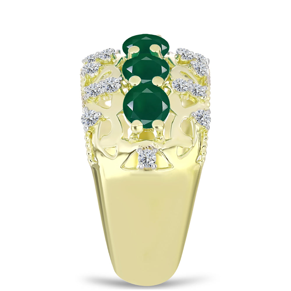 Inel din Argint 925 Placat cu Aur ( 4.15 grame ) cu Agat Verde și Topaz Alb 1.44 Carate 4 