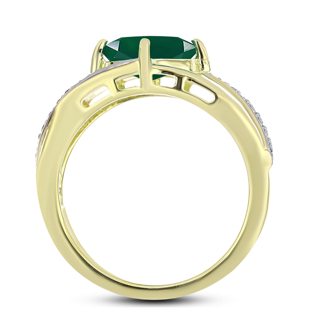 Inel din Argint 925 Placat cu Aur ( 3.34 grame ) cu Agat Verde și Topaz Alb 1.19 Carate 2 