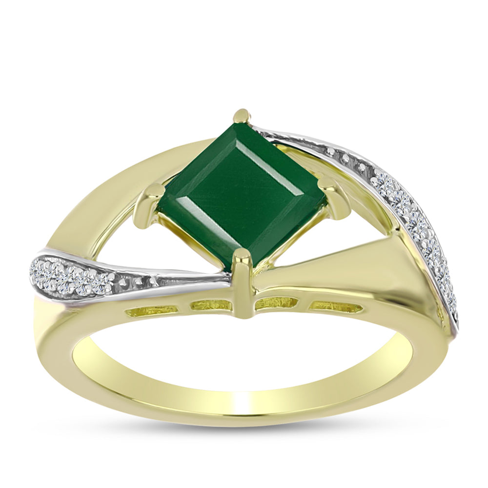 Inel din Argint 925 Placat cu Aur ( 3.34 grame ) cu Agat Verde și Topaz Alb 1.19 Carate 3 