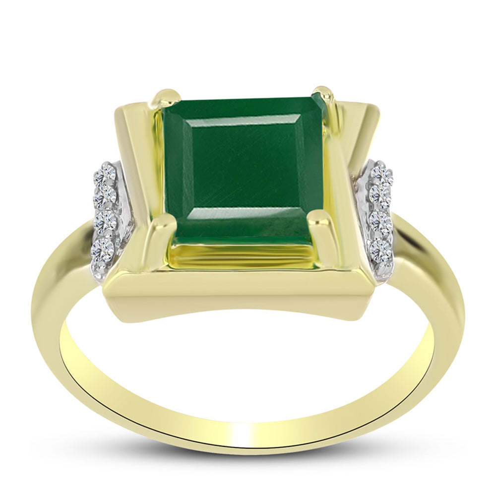 Inel din Argint 925 Placat cu Aur ( 3.12 grame ) cu Agat Verde și Topaz Alb 1.71 Carate 3 