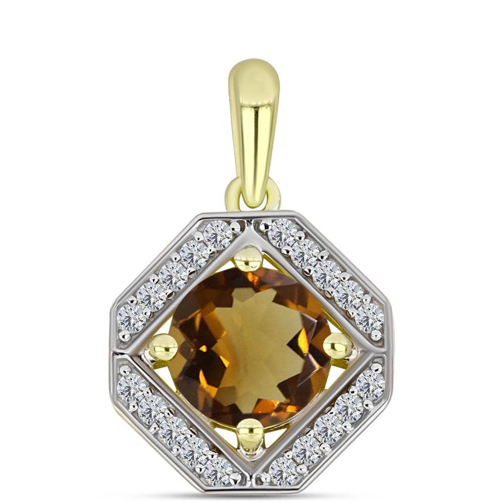 Pandantiv din Argint 925 Placat cu Aur ( 1.46 grame ) cu Cuarț Coniac și Topaz Alb 1.37 Carate