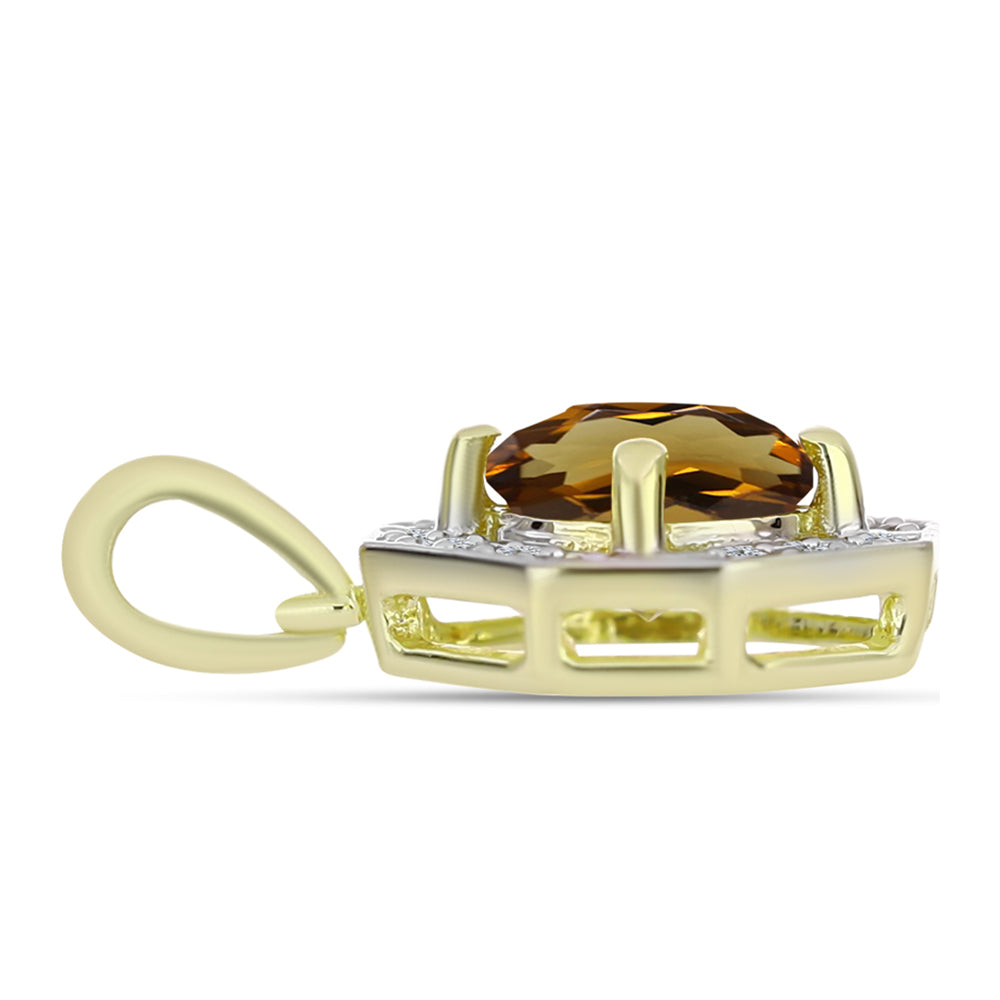 Pandantiv din Argint 925 Placat cu Aur ( 1.46 grame ) cu Cuarț Coniac și Topaz Alb 1.37 Carate 2 