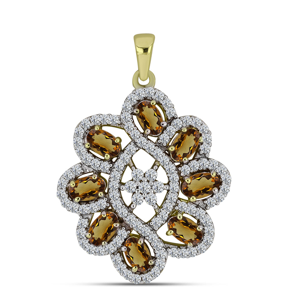Pandantiv din Argint 925 Placat cu Aur ( 3.62 grame ) cu Cuarț Coniac și Topaz Alb 2.74 Carate