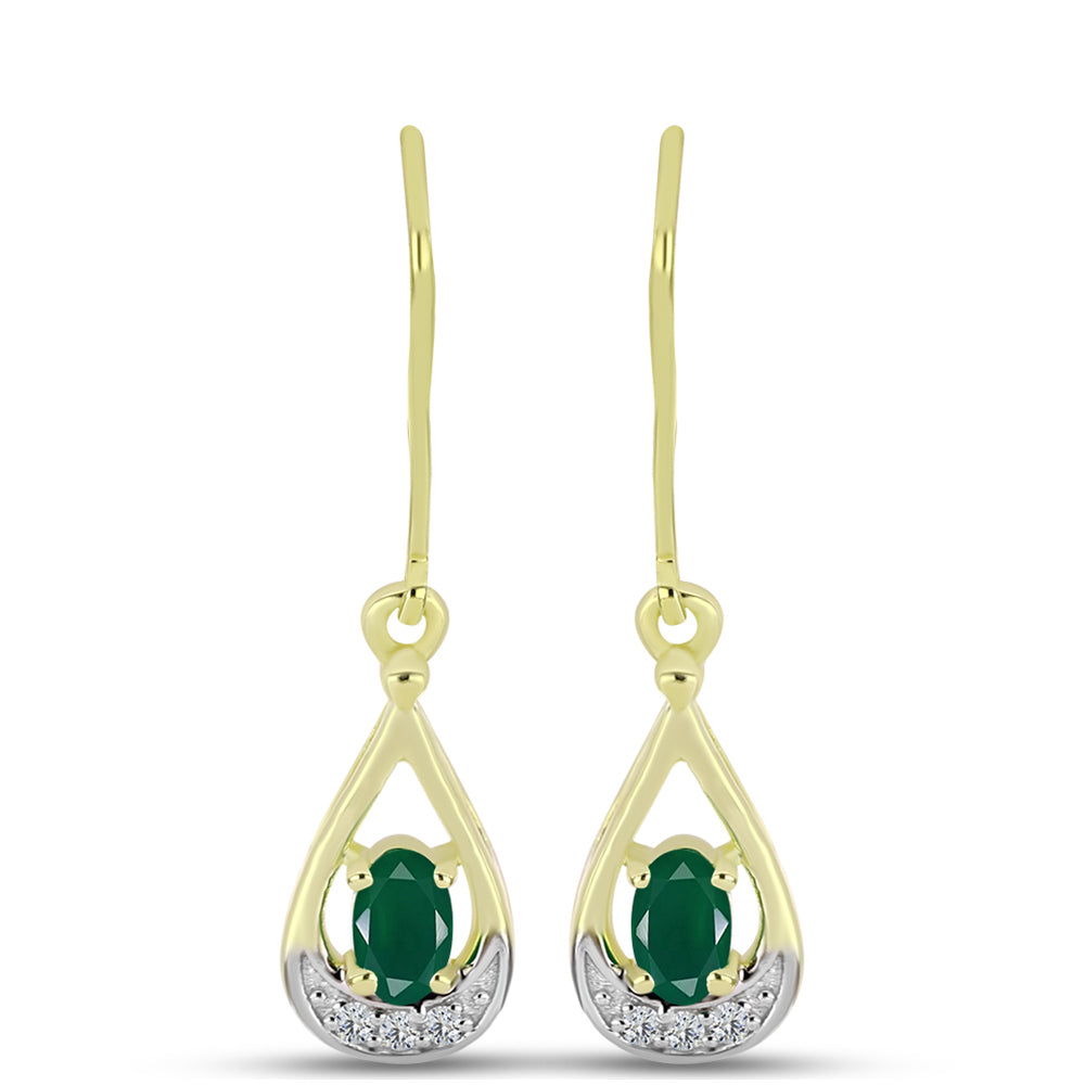 Cercei din Argint 925 Placat cu Aur ( 2.51 grame ) cu Agat Verde și Topaz Alb 0.47 Carate 1 
