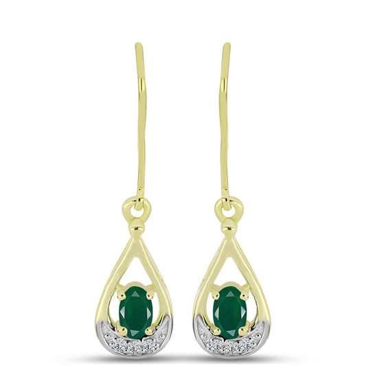 Cercei din Argint 925 Placat cu Aur ( 2.51 grame ) cu Agat Verde și Topaz Alb 0.47 Carate