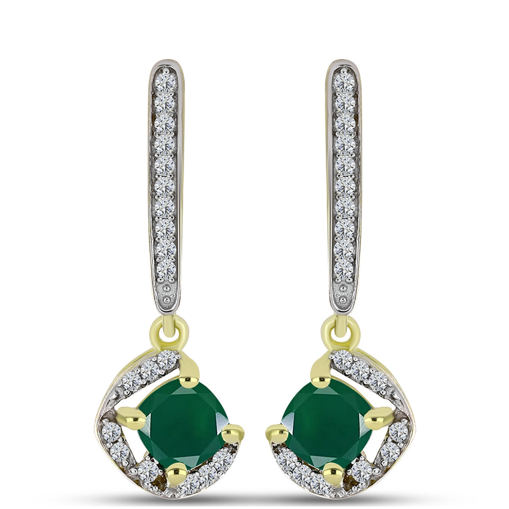 Cercei din Argint 925 Placat cu Aur ( 3.32 grame ) cu Agat Verde și Topaz Alb 1.27 Carate