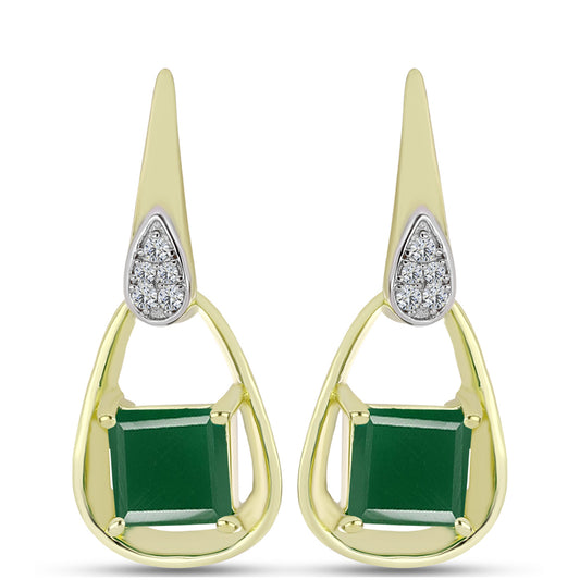 Cercei din Argint 925 Placat cu Aur ( 5.01 grame ) cu Agat Verde și Topaz Alb 3.56 Carate