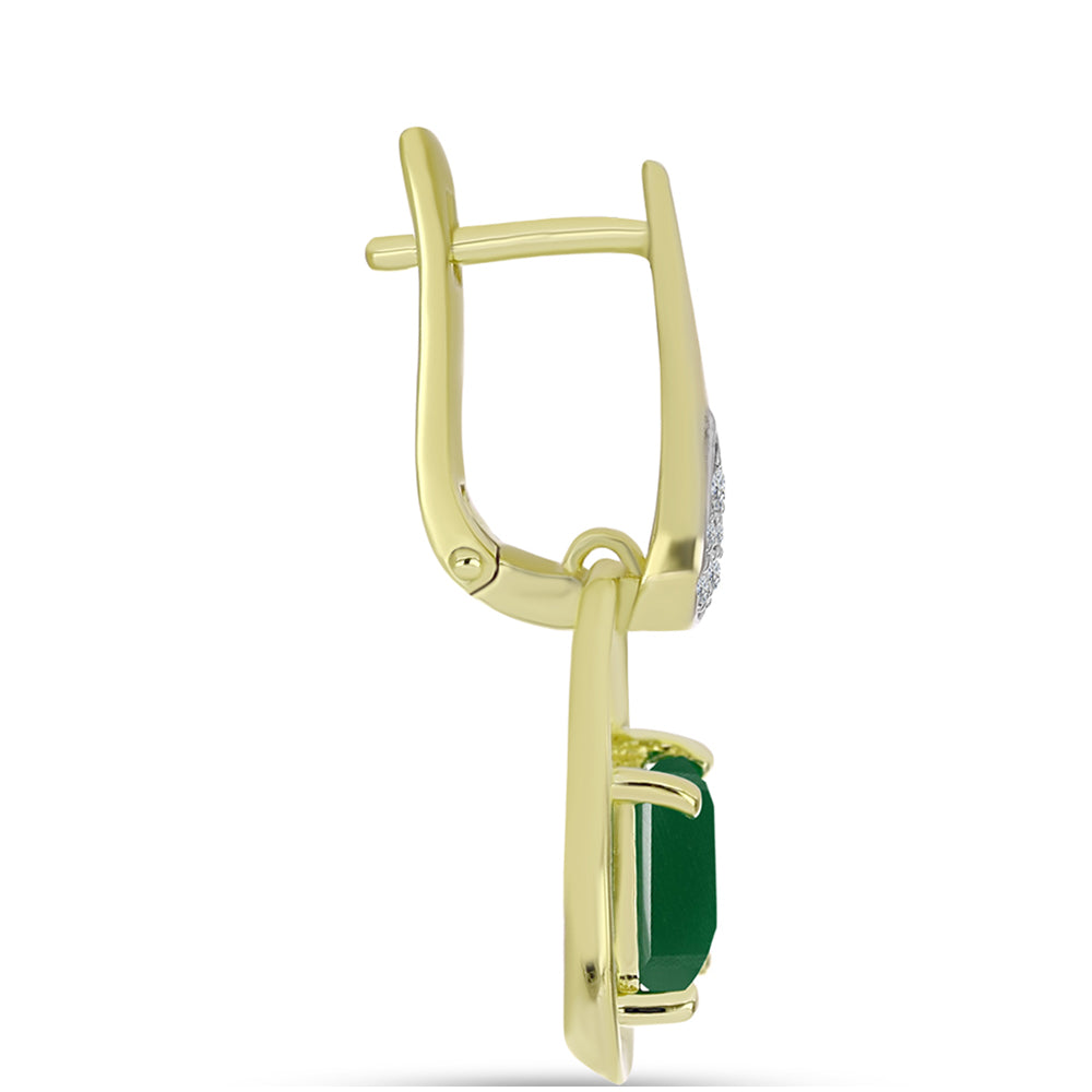 Cercei din Argint 925 Placat cu Aur ( 5.01 grame ) cu Agat Verde și Topaz Alb 3.56 Carate 2 