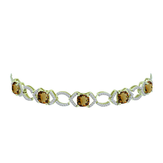 Brățară din Argint 925 Placat cu Aur ( 5.84 grame ) cu Cuarț Coniac și Topaz Alb 4.99 Carate