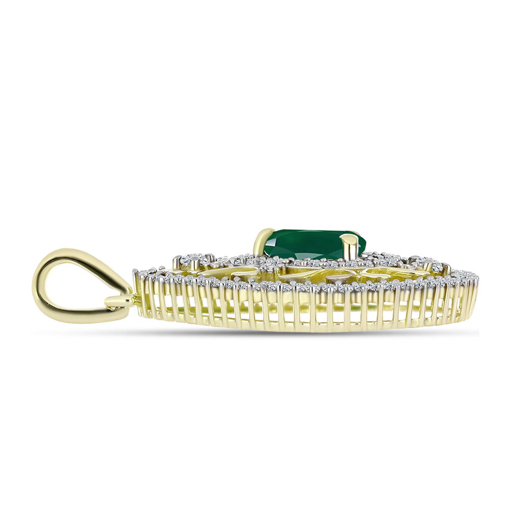 Pandantiv din Argint 925 Placat cu Aur ( 2.72 grame ) cu Agat Verde și Topaz Alb 1.28 Carate 2 