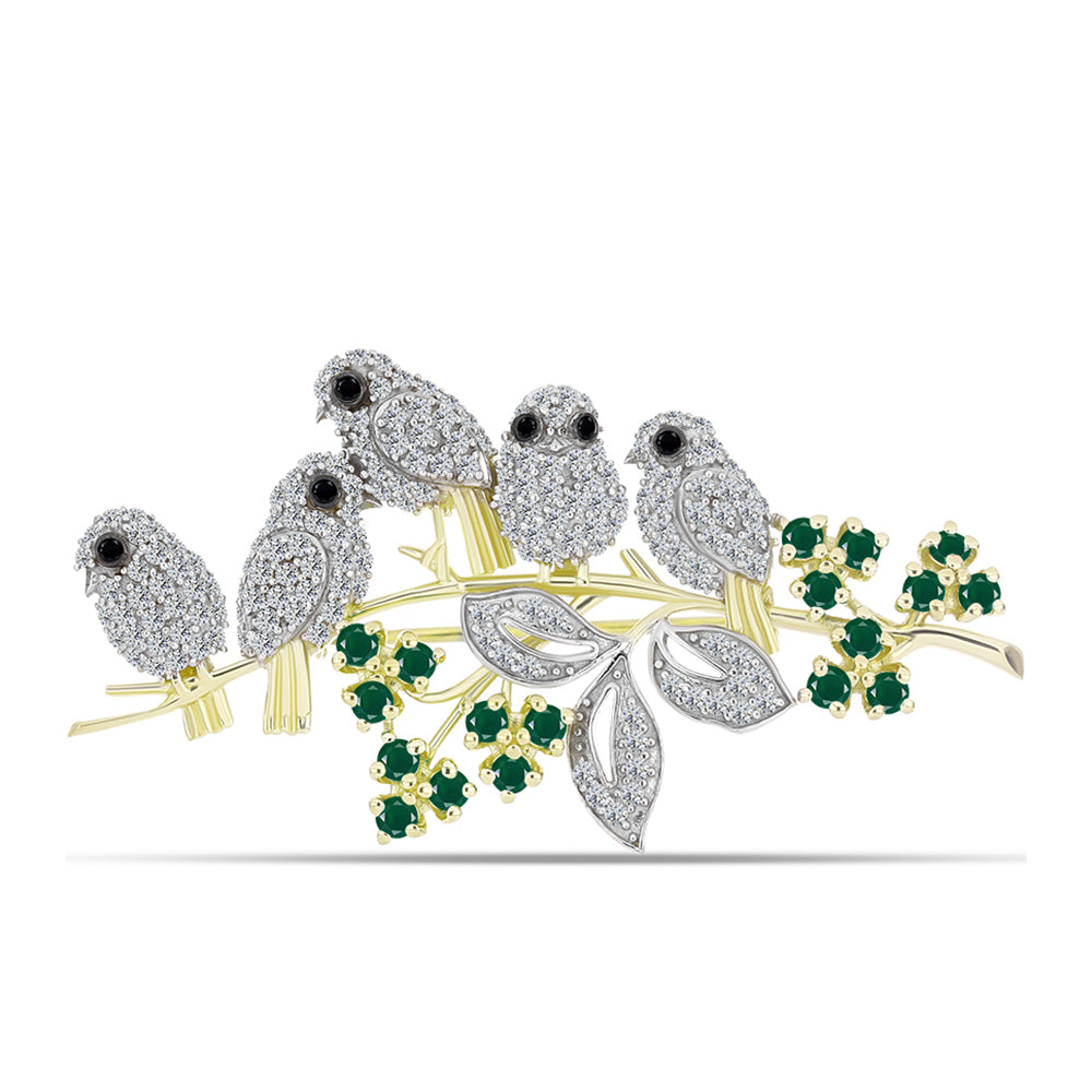 Broşă din Argint 925 Placat cu Aur ( 5.22 grame ) cu Agat Verde și Spinel Negru 1.86 Carate 1 