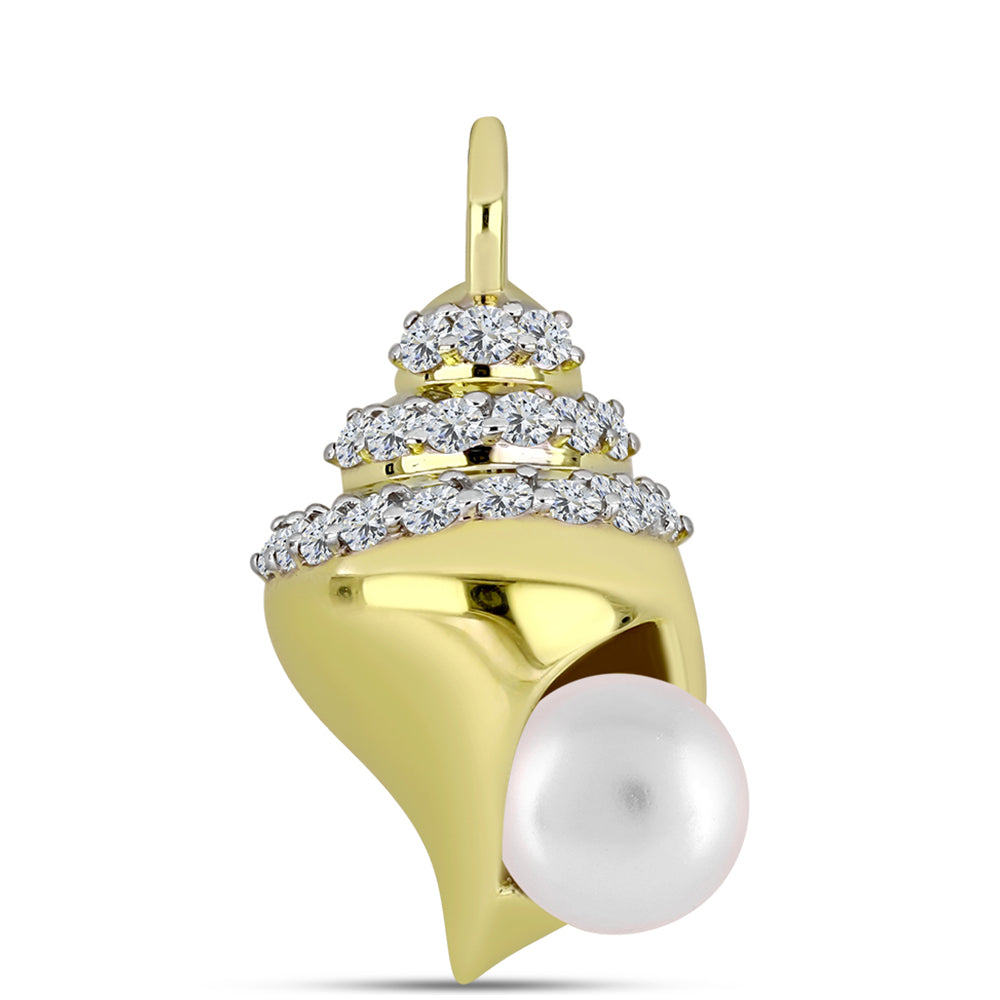 Pandantiv din Argint 925 Placat cu Aur ( 2.65 grame ) cu Perlă de Apă Dulce Albă și Topaz Alb 3.4 Carate