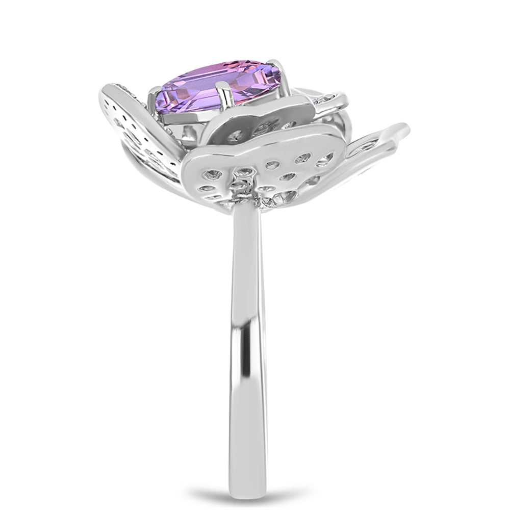 Inel din Argint 925 ( 7.52 grame ) cu Ametist Rose de France și Topaz Alb 3.23 Carate