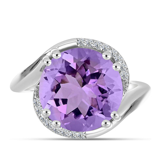 Inel din Argint 925 ( 5.04 grame ) cu Ametist Rose de France și Topaz Alb 6.96 Carate