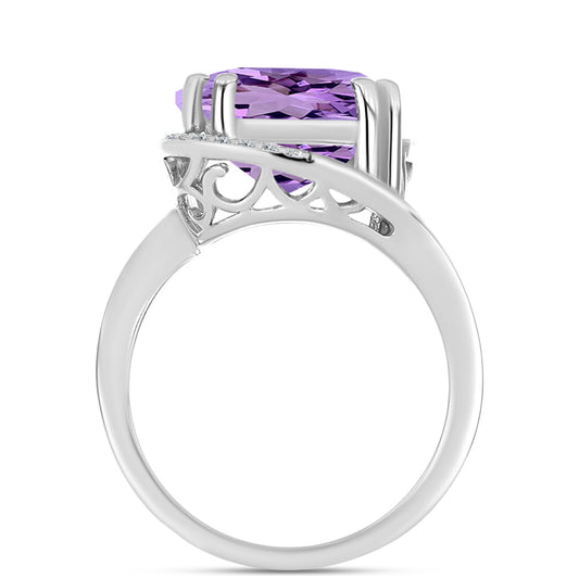 Inel din Argint 925 ( 5.04 grame ) cu Ametist Rose de France și Topaz Alb 6.96 Carate