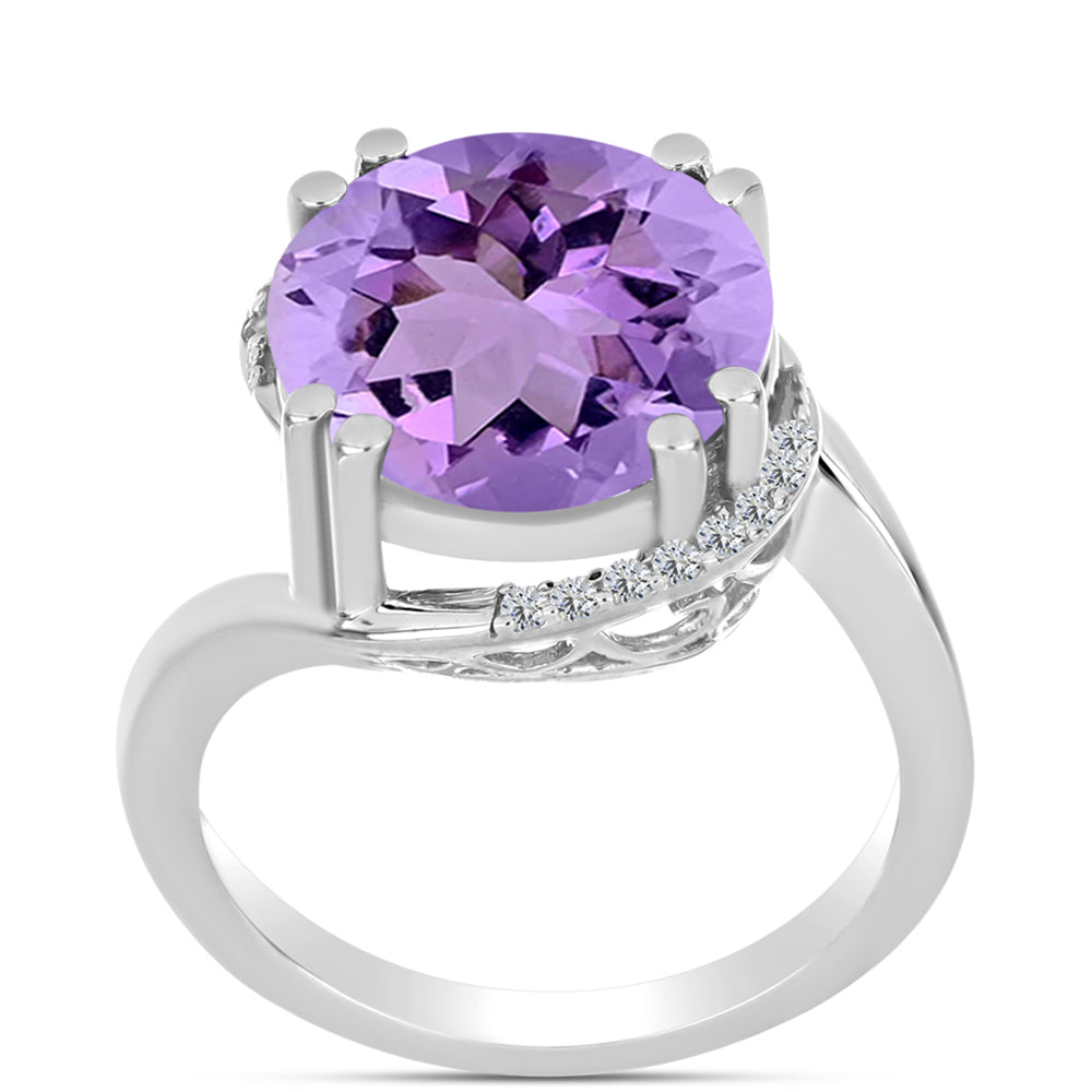 Inel din Argint 925 ( 5.04 grame ) cu Ametist Rose de France și Topaz Alb 6.96 Carate 3 
