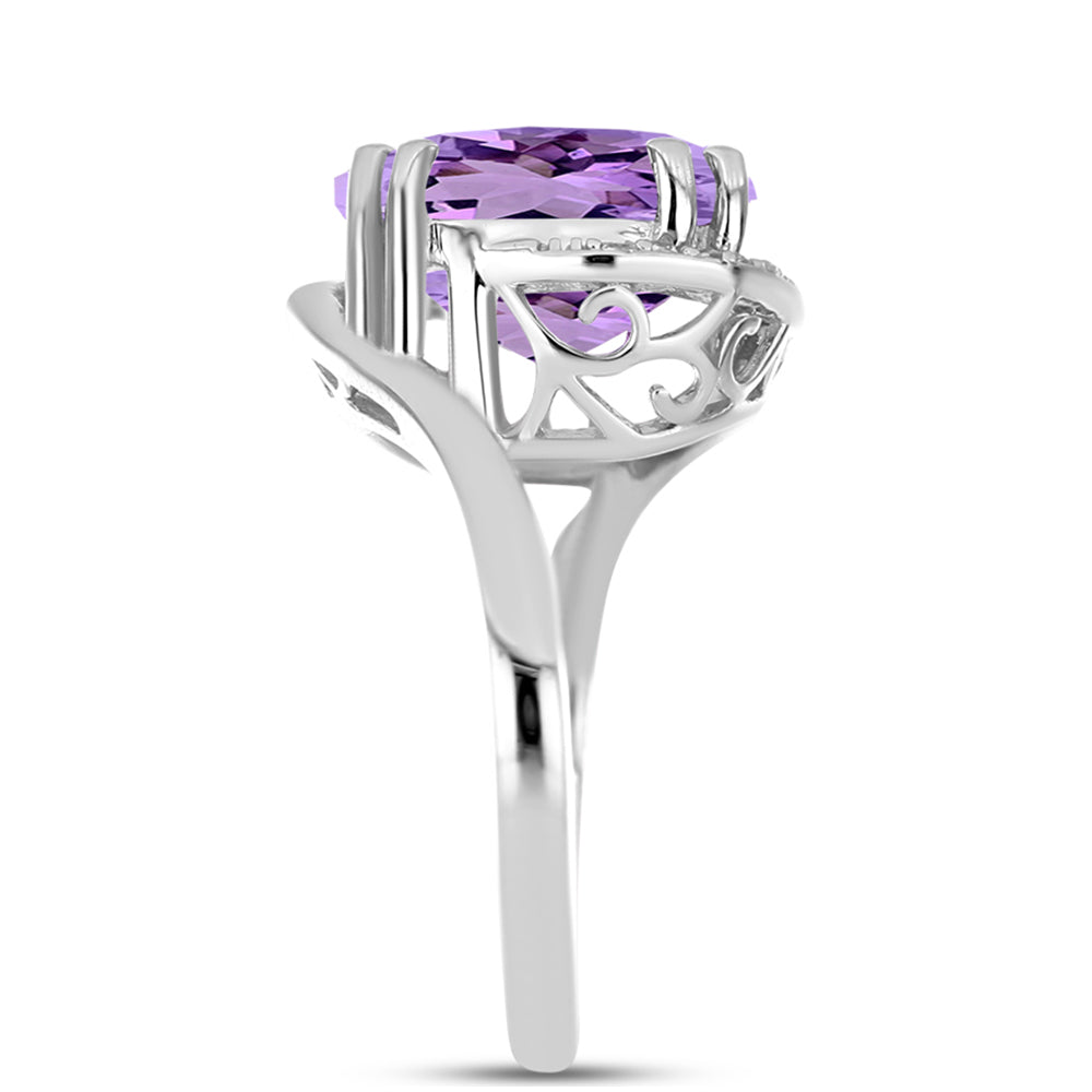 Inel din Argint 925 ( 5.04 grame ) cu Ametist Rose de France și Topaz Alb 6.96 Carate