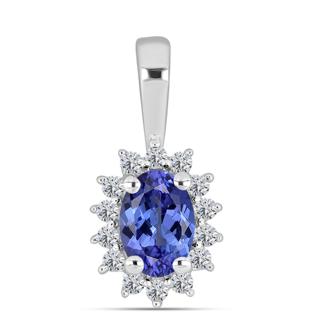 Pandantiv din Argint 925 ( 0.74 grame ) cu Tanzanit AAA și Diamant Alb 0.58 Carate 1 