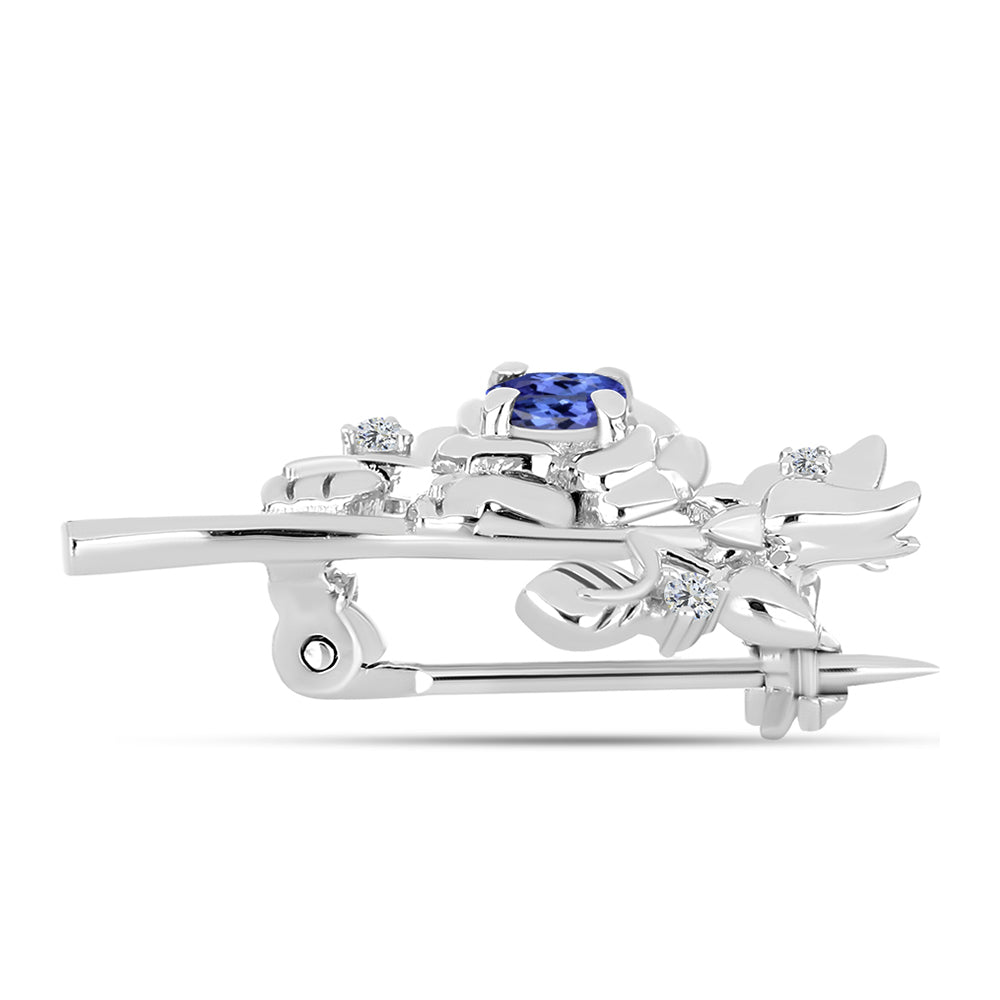 Broşă din Argint 925 ( 2.65 grame ) cu Tanzanit AAA și Diamant Alb 0.28 Carate 2 