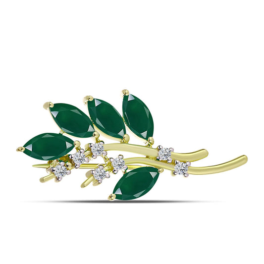 Broşă din Argint 925 Placat cu Aur ( 3.26 grame ) cu Agat Verde și Topaz Alb 2.55 Carate