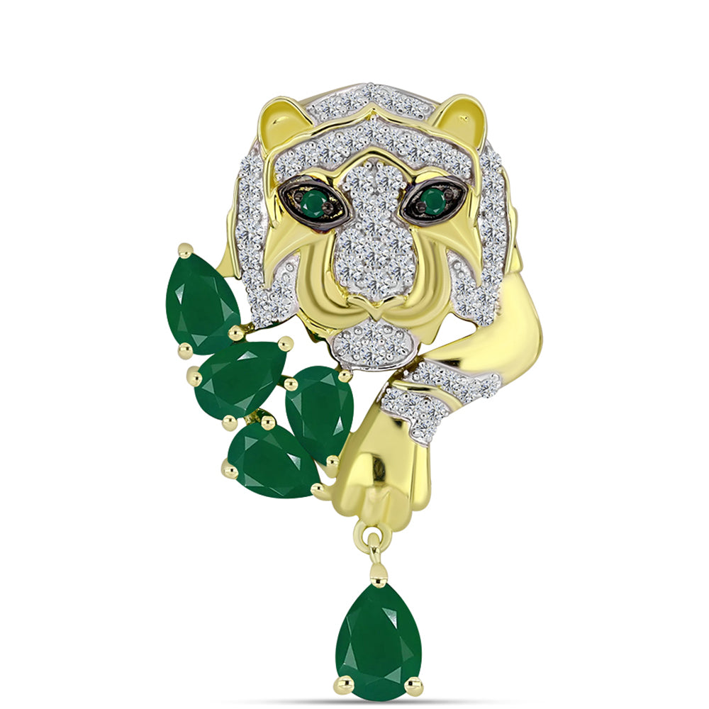 Pandantiv din Argint 925 Placat cu Aur ( 5.31 grame ) cu Agat Verde și Topaz Alb 2.68 Carate