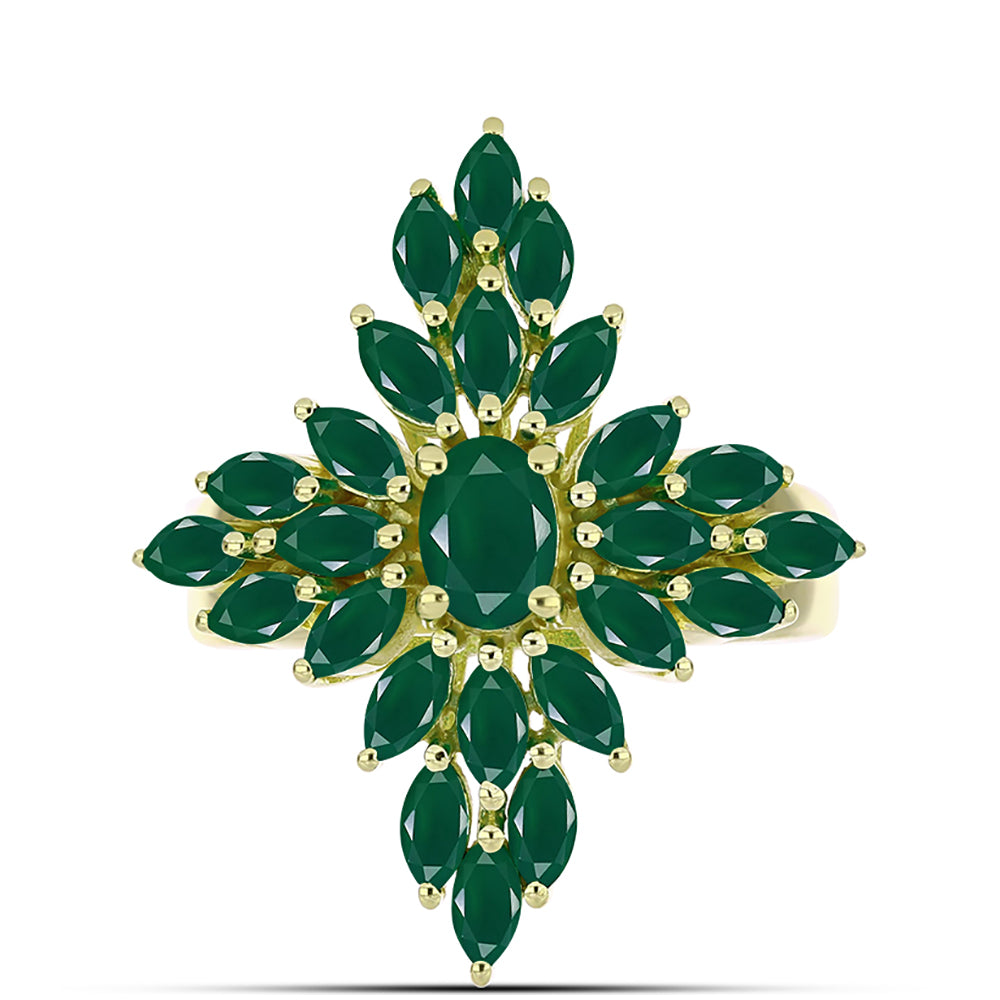 Inel din Argint 925 Placat cu Aur ( 6.59 grame ) cu Agat Verde 3.74 Carate 1 