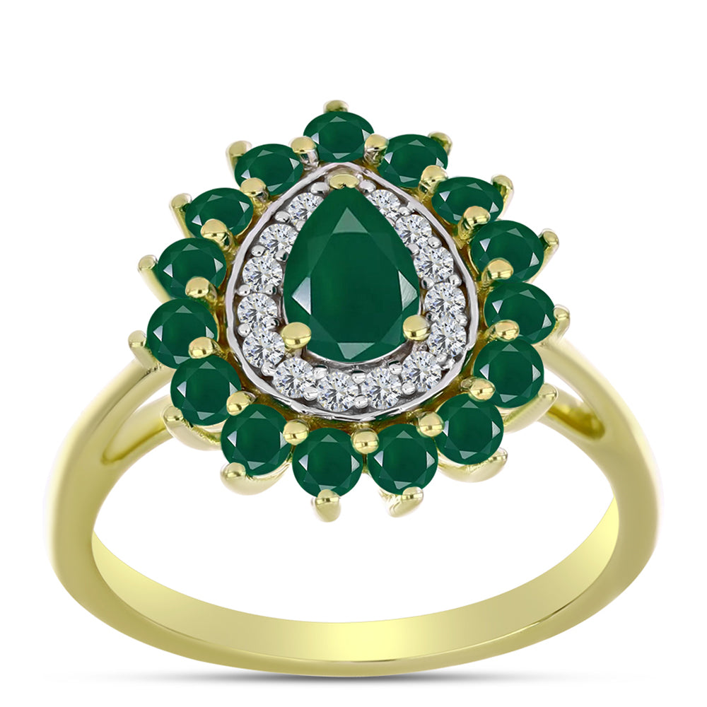 Inel din Argint 925 Placat cu Aur ( 3.57 grame ) cu Agat Verde și Topaz Alb 1.79 Carate 3 