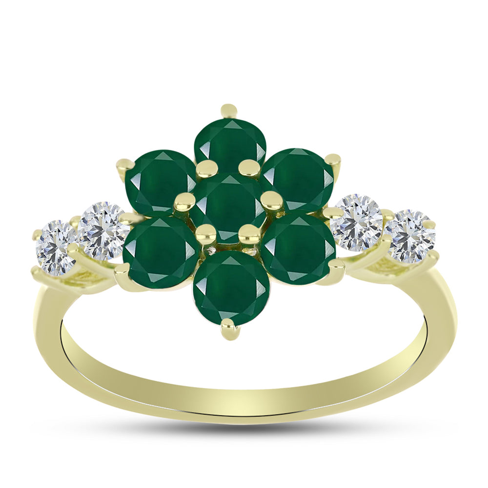 Inel din Argint 925 Placat cu Aur ( 2.36 grame ) cu Agat Verde și Topaz Alb 1.98 Carate