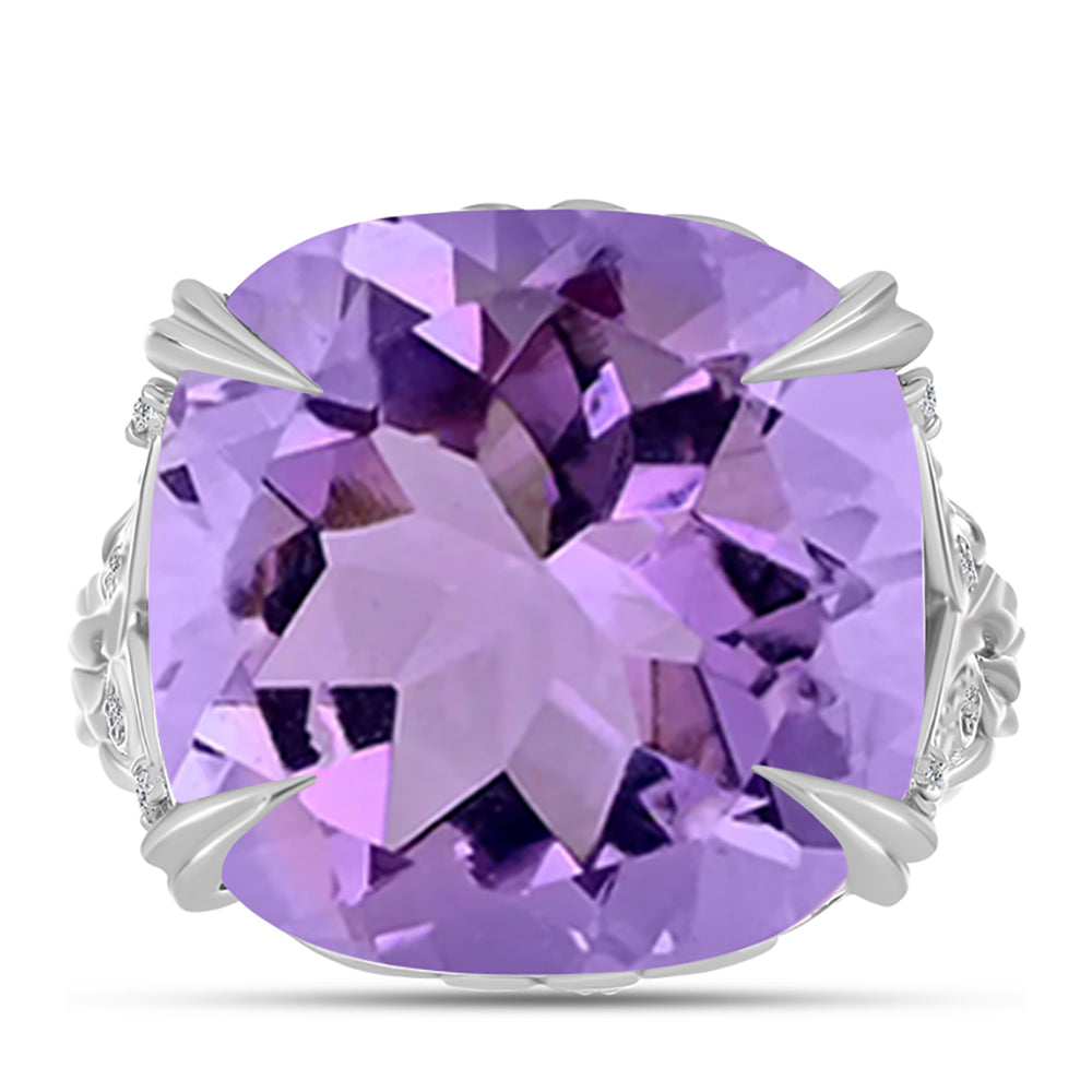 Inel din Argint 925 ( 6.73 grame ) cu Ametist Rose de France și Topaz Alb 15.97 Carate 1 