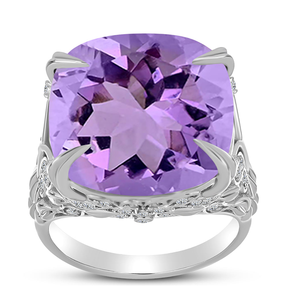 Inel din Argint 925 ( 6.73 grame ) cu Ametist Rose de France și Topaz Alb 15.97 Carate 3 