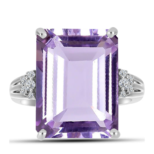Inel din Argint 925 ( 6.46 grame ) cu Ametist Rose de France și Topaz Alb 16.08 Carate