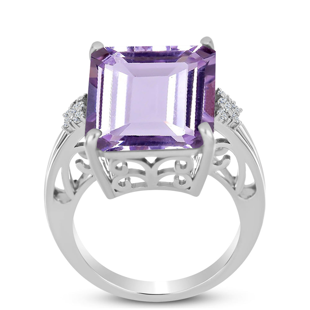 Inel din Argint 925 ( 6.46 grame ) cu Ametist Rose de France și Topaz Alb 16.08 Carate