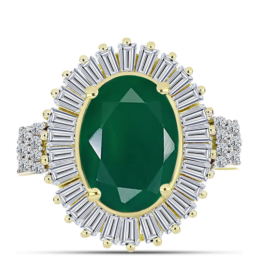Inel din Argint 925 Placat cu Aur ( 5.51 grame ) cu Agat Verde și Zircon Alb 8.69 Carate