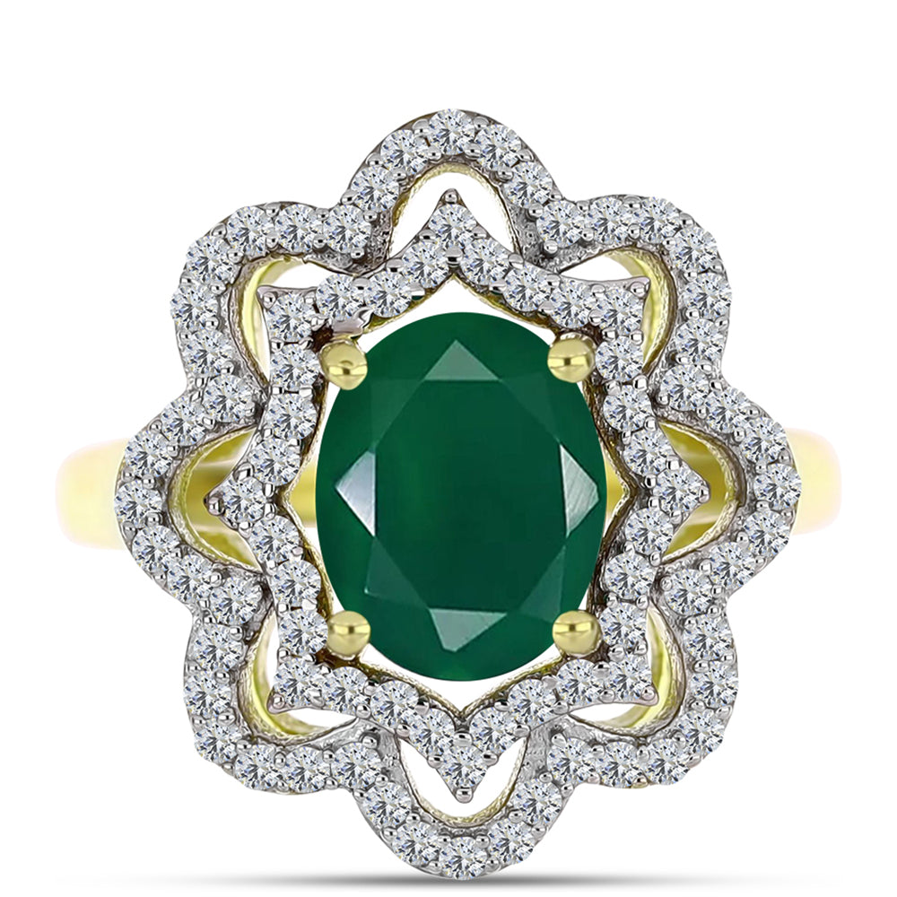 Inel din Argint 925 Placat cu Aur ( 3.52 grame ) cu Agat Verde și Topaz Alb 2.23 Carate