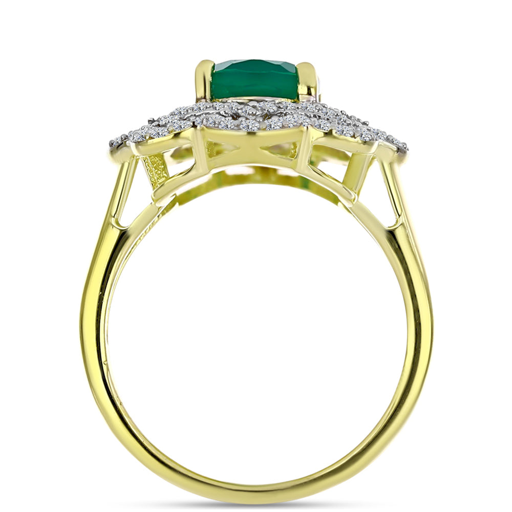 Inel din Argint 925 Placat cu Aur ( 3.52 grame ) cu Agat Verde și Topaz Alb 2.23 Carate 2 