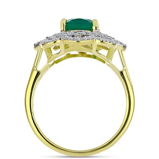 Inel din Argint 925 Placat cu Aur ( 3.52 grame ) cu Agat Verde și Topaz Alb 2.23 Carate