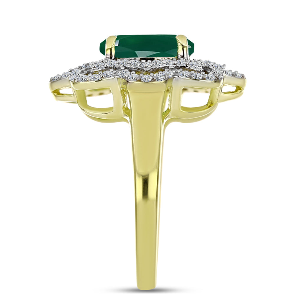 Inel din Argint 925 Placat cu Aur ( 3.52 grame ) cu Agat Verde și Topaz Alb 2.23 Carate 4 