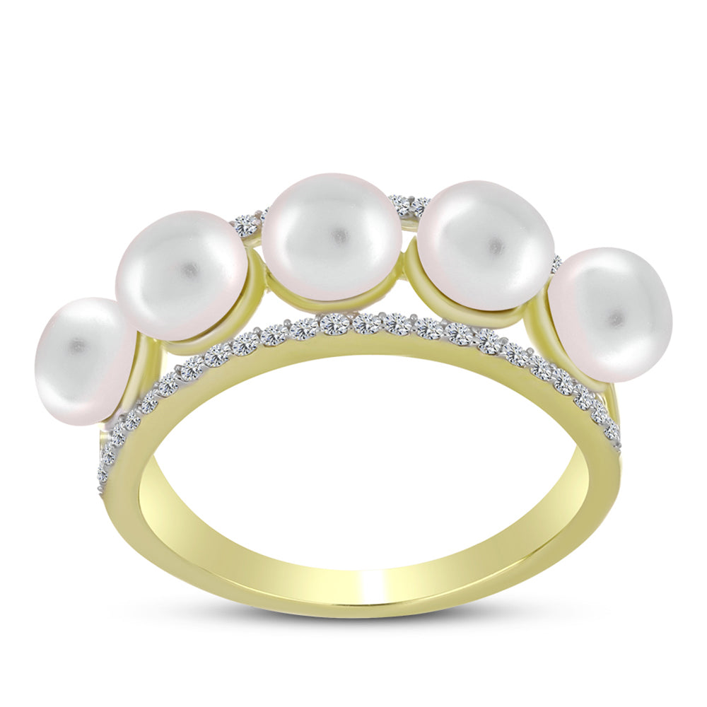 Inel din Argint 925 Placat cu Aur ( 3.61 grame ) cu Perlă de Apă Dulce Albă și Topaz Alb 6.36 Carate