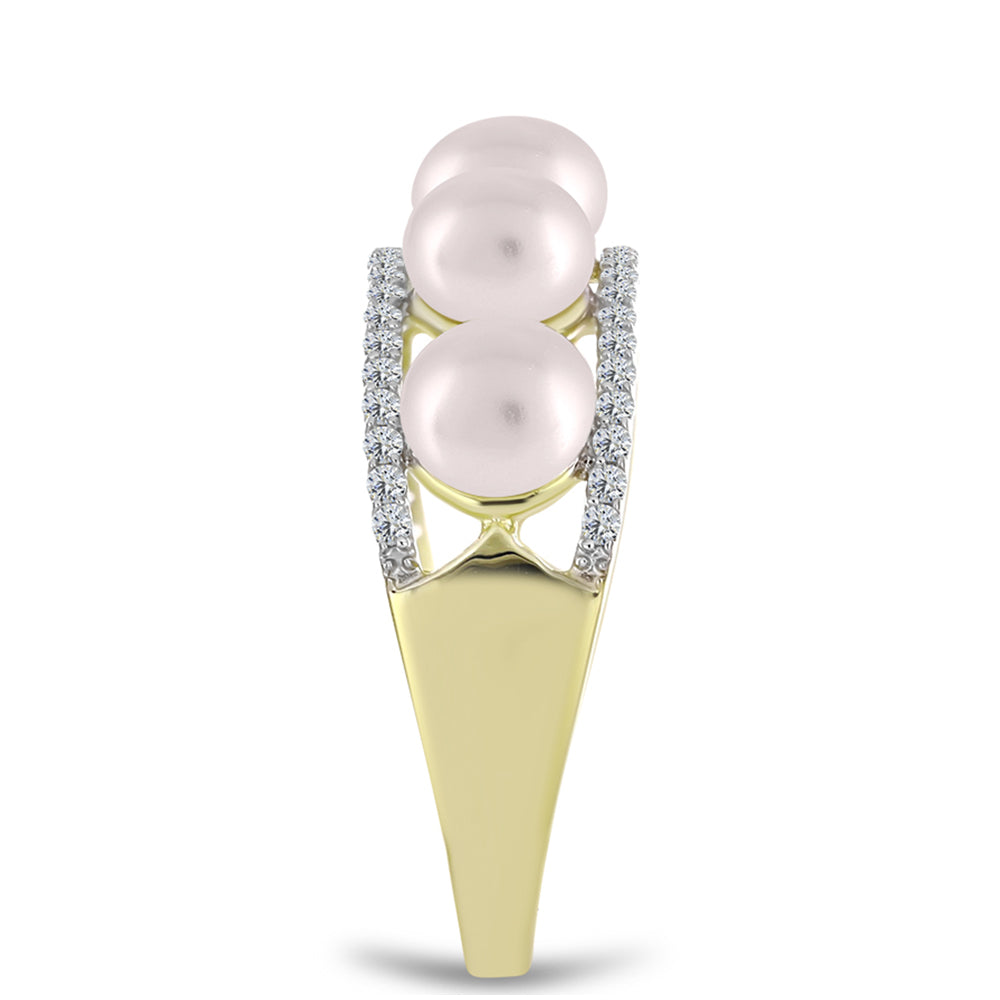Inel din Argint 925 Placat cu Aur ( 3.61 grame ) cu Perlă de Apă Dulce Albă și Topaz Alb 6.36 Carate 4 