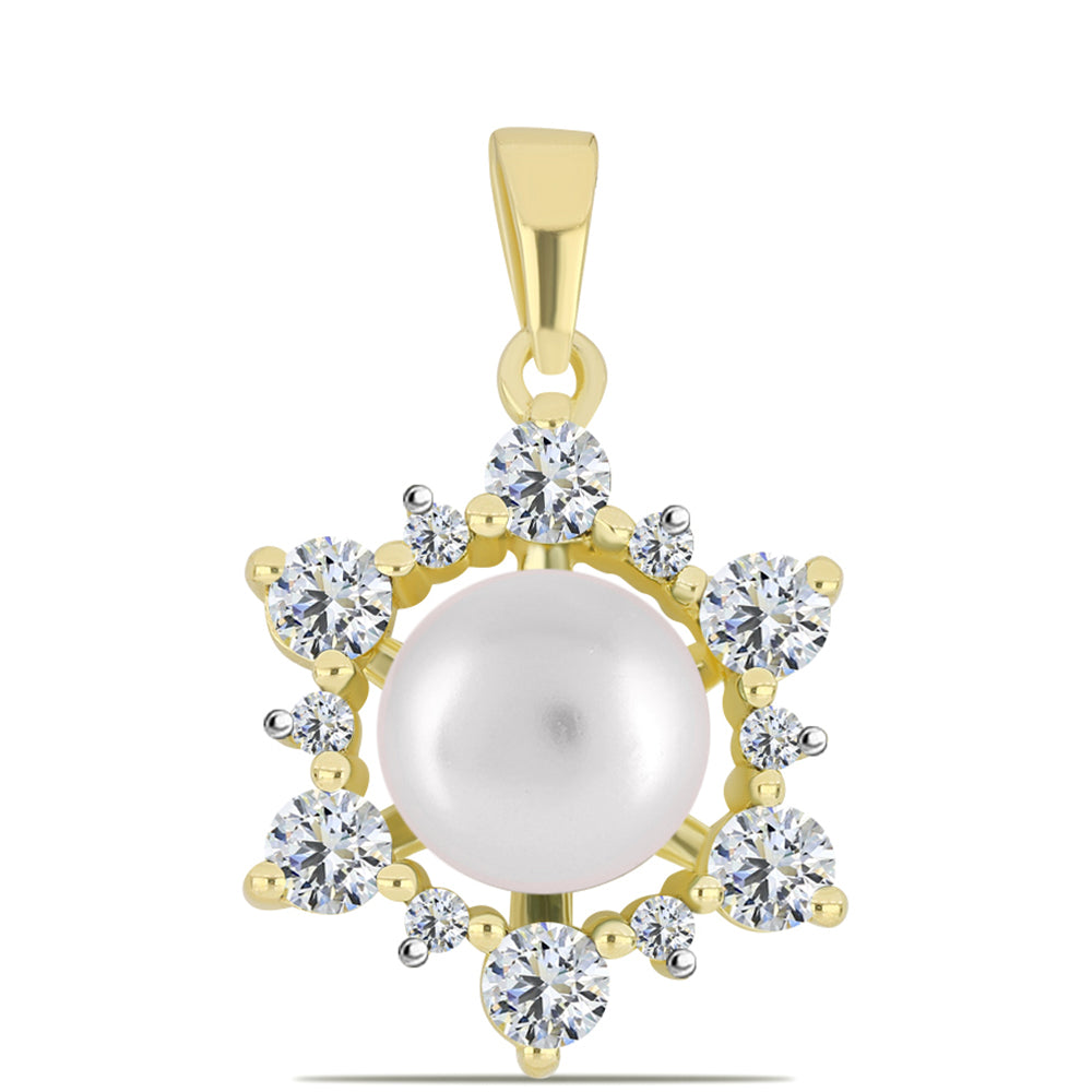 Pandantiv din Argint 925 Placat cu Aur ( 1.46 grame ) cu Perlă de Apă Dulce Albă și Topaz Alb 3.88 Carate 1 