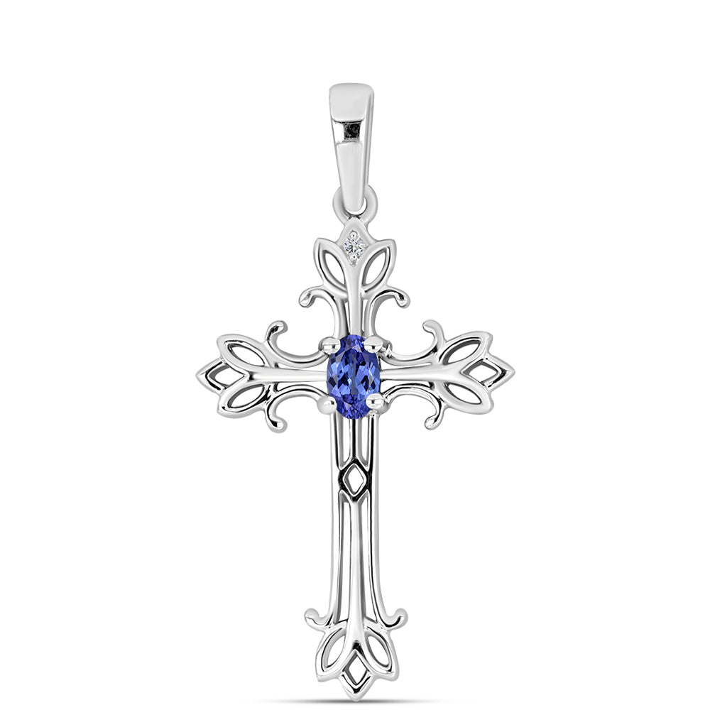 Cruce Pandantiv din Argint 925 ( 2.04 grame ) cu Tanzanit AAA și Diamant Alb 0.25 Carate 1 