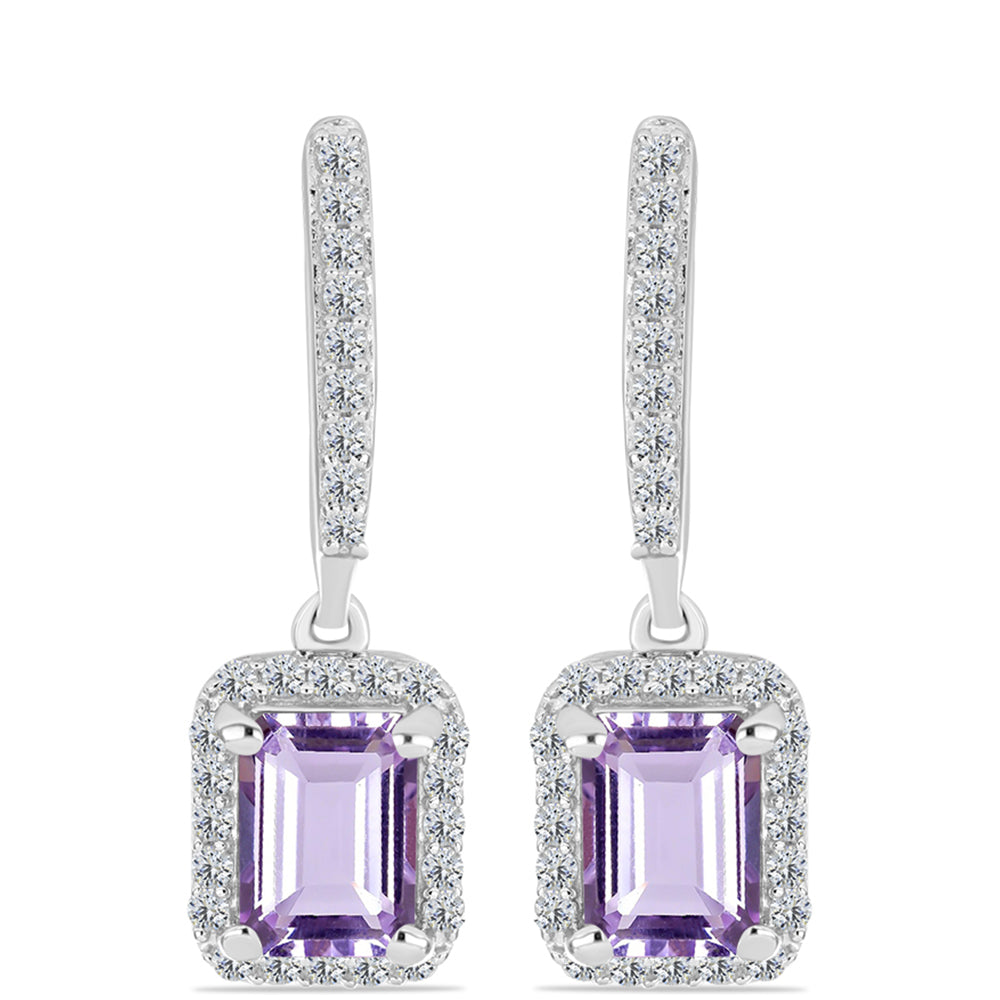 Cercei din Argint 925 ( 3.29 grame ) cu Ametist Rose de France și Topaz Alb 2.35 Carate
