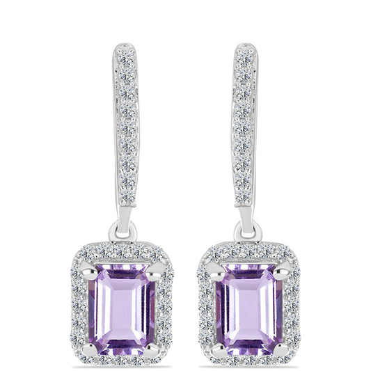 Cercei din Argint 925 ( 3.29 grame ) cu Ametist Rose de France și Topaz Alb 2.35 Carate