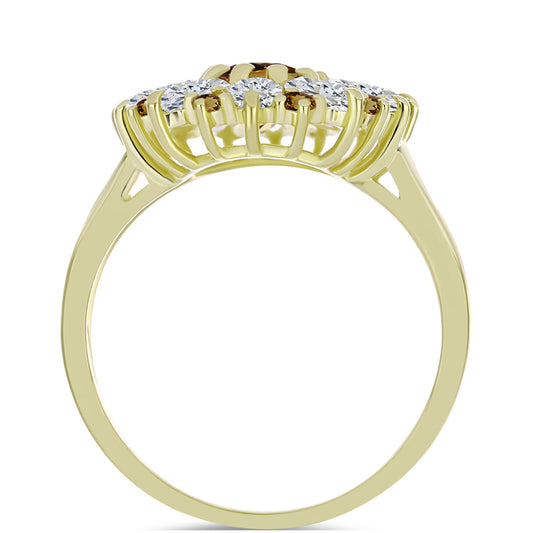 Inel din Argint 925 Placat cu Aur ( 4.06 grame ) cu Cuarț Coniac și Topaz Alb 3.87 Carate