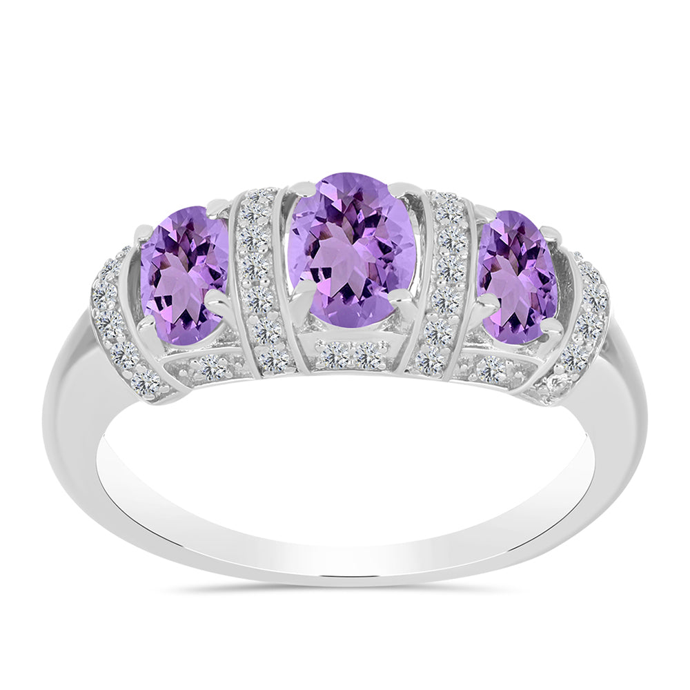 Inel din Argint 925 ( 2.93 grame ) cu Ametist Rose de France și Topaz Alb 1.74 Carate